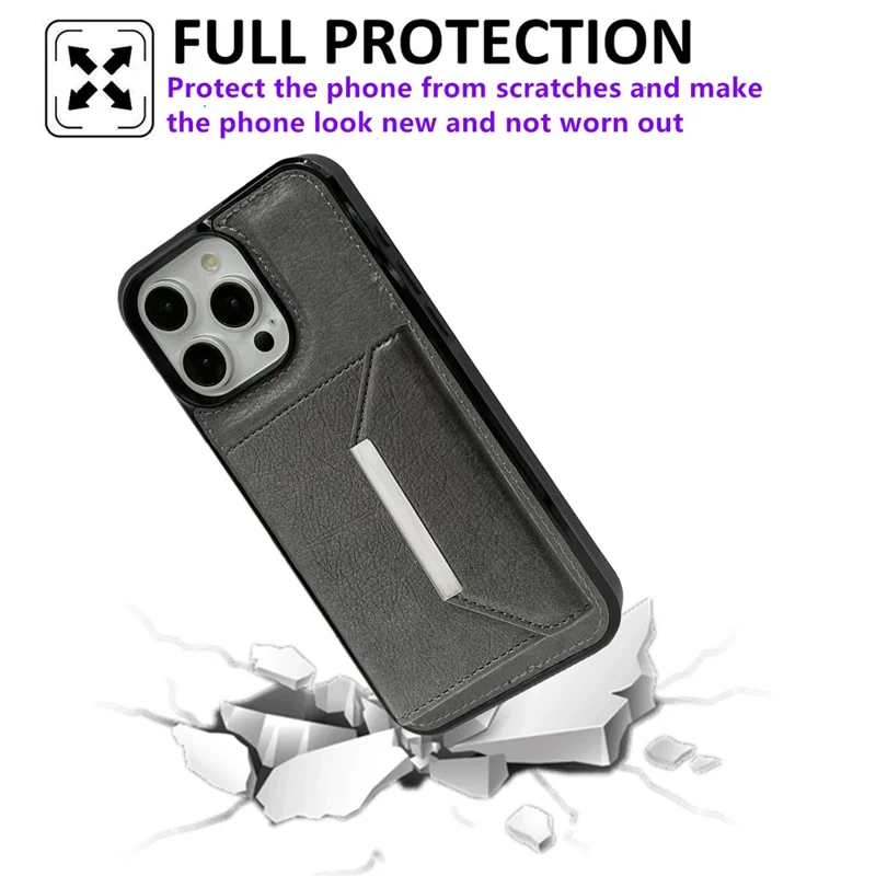 Für iPhone 14 Pro Max Kickstand Case PU+TPU Handyhülle - Detachable Card Bag - Grau