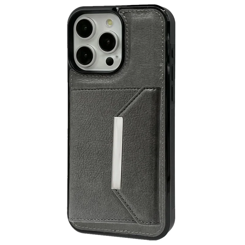 Für iPhone 14 Pro Max Kickstand Case PU+TPU Handyhülle - Detachable Card Bag - Grau