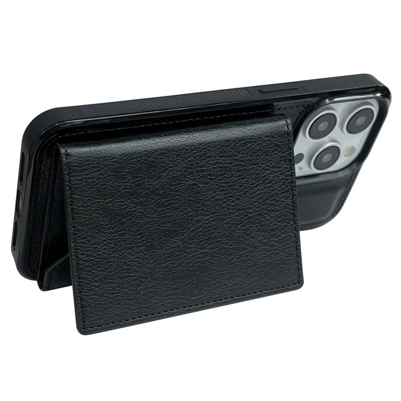For iPhone 15 Pro Case Leather+TPU Phone Cover Card Holder Kickstand - Black