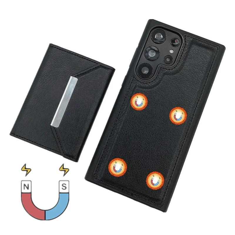Per Samsung Galaxy S22 Ultra 5G Kickstand Case PU+TPU Phone Cover con Tasca per Carte - Nero