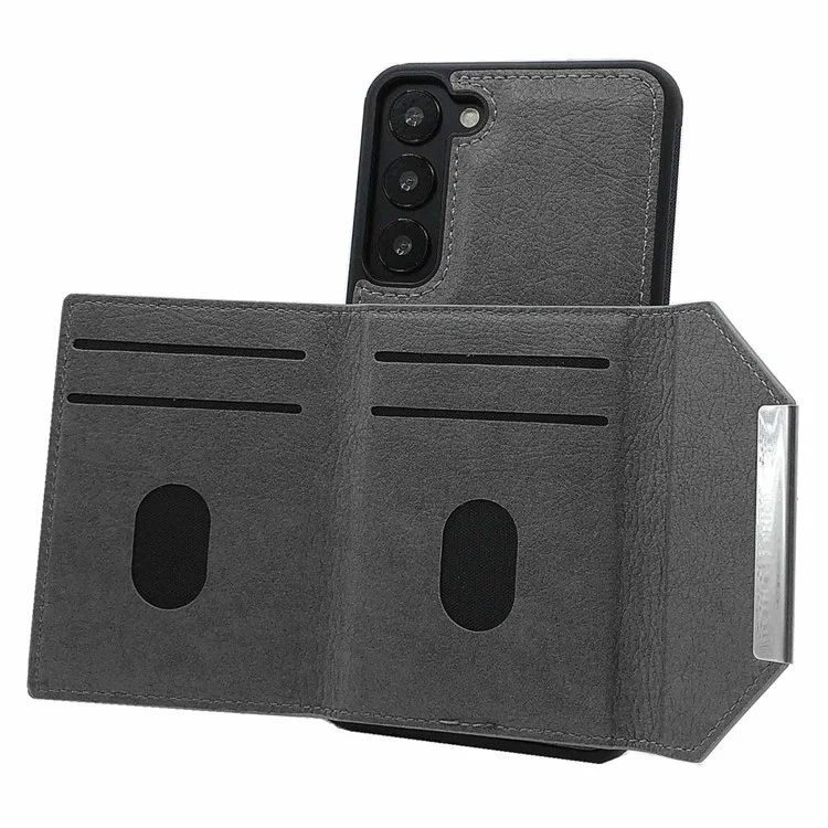 Custodia per Samsung Galaxy S23 Detachable Leather Back Cover 4 Card Slots Bag - Grigio