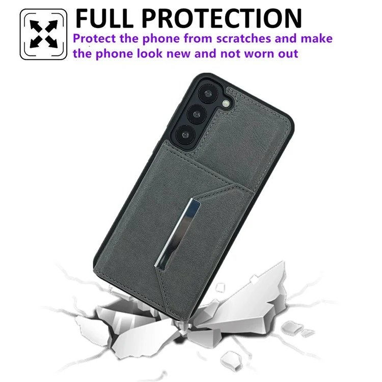 Custodia per Samsung Galaxy S23 Detachable Leather Back Cover 4 Card Slots Bag - Grigio
