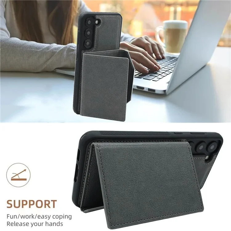 Custodia per Samsung Galaxy S23 Detachable Leather Back Cover 4 Card Slots Bag - Grigio