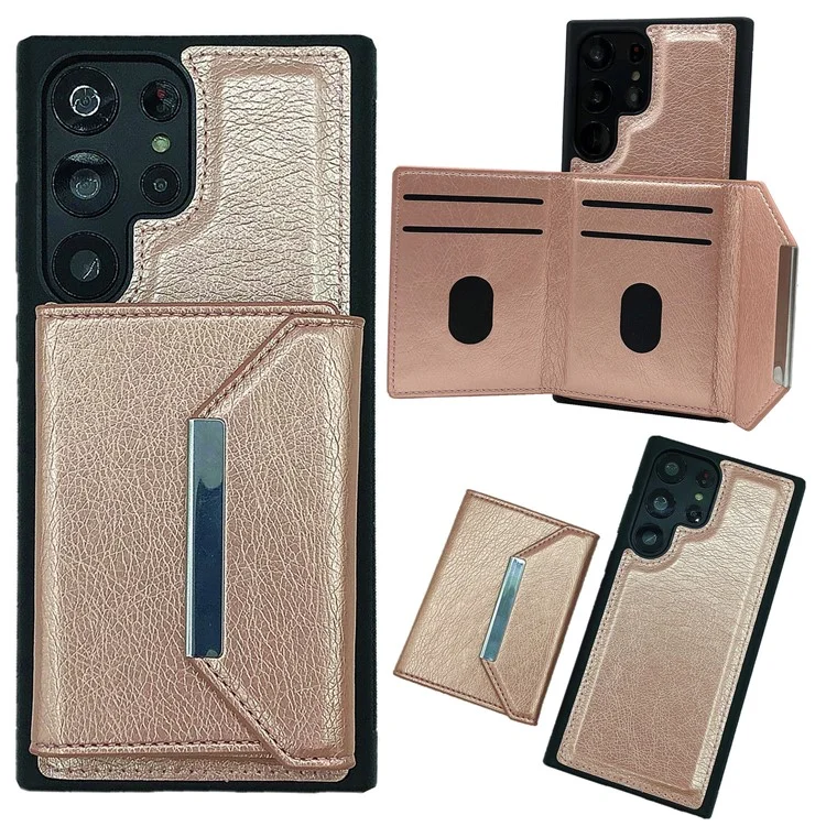 Per Samsung Galaxy S23 Ultra Case Leather+TPU Phone Cover con Borsa per Schede Rimovibile - Rose Gold