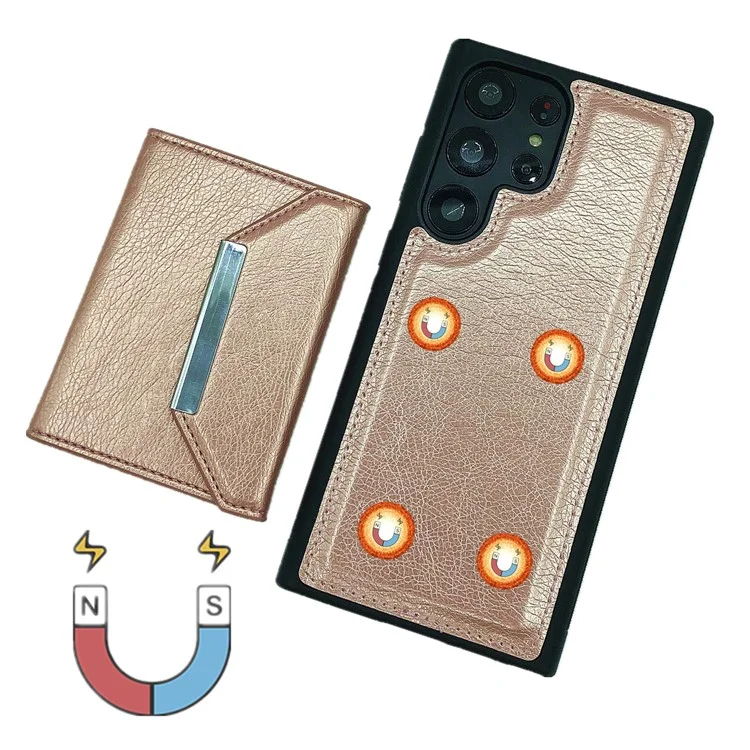 Per Samsung Galaxy S23 Ultra Case Leather+TPU Phone Cover con Borsa per Schede Rimovibile - Rose Gold