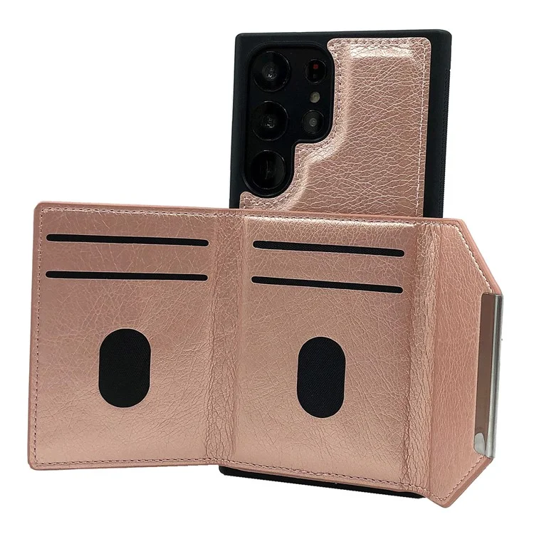 Per Samsung Galaxy S23 Ultra Case Leather+TPU Phone Cover con Borsa per Schede Rimovibile - Rose Gold