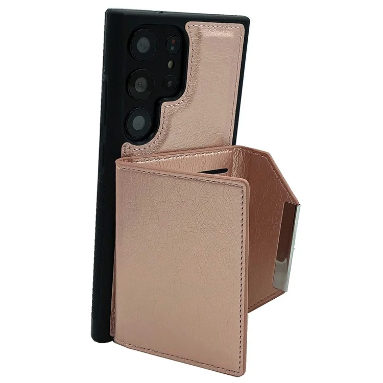 Per Samsung Galaxy S23 Ultra Case Leather+TPU Phone Cover con Borsa per Schede Rimovibile - Rose Gold