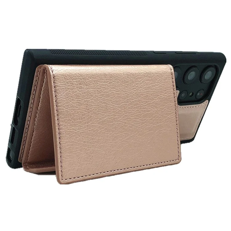 Per Samsung Galaxy S23 Ultra Case Leather+TPU Phone Cover con Borsa per Schede Rimovibile - Rose Gold