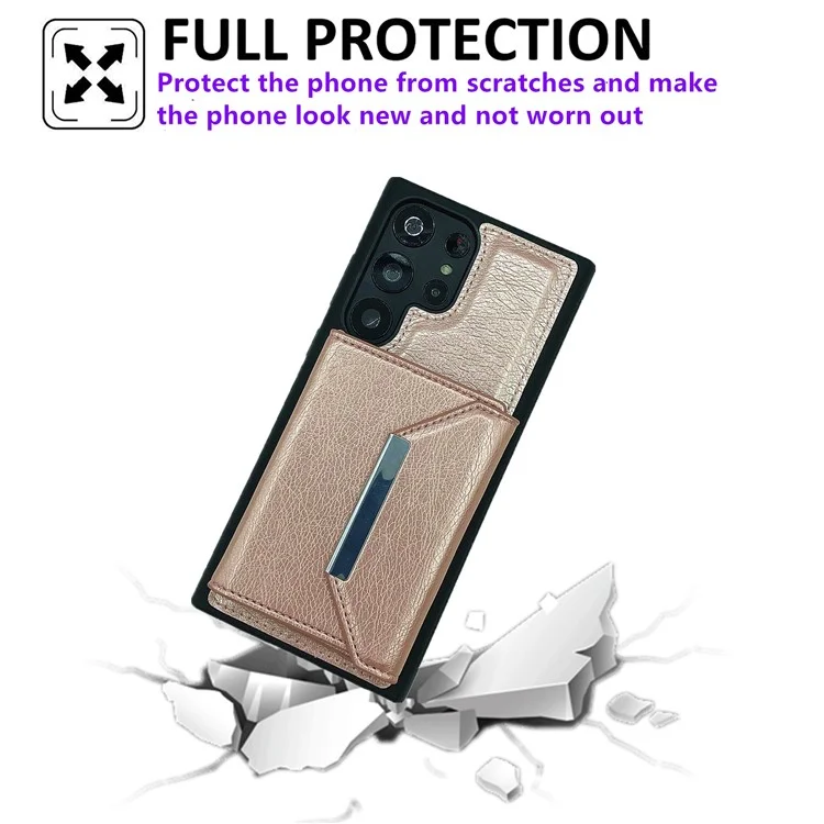 Per Samsung Galaxy S23 Ultra Case Leather+TPU Phone Cover con Borsa per Schede Rimovibile - Rose Gold