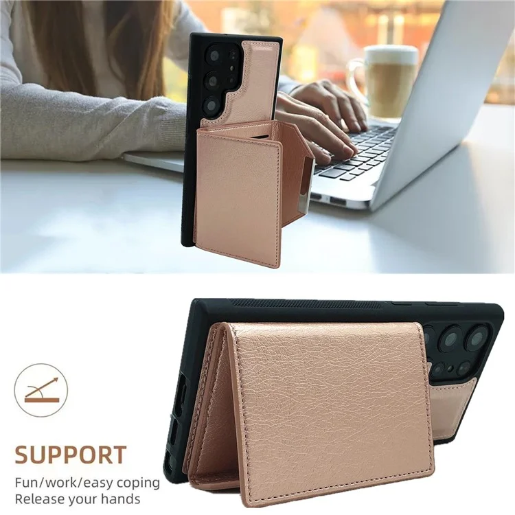 Per Samsung Galaxy S23 Ultra Case Leather+TPU Phone Cover con Borsa per Schede Rimovibile - Rose Gold