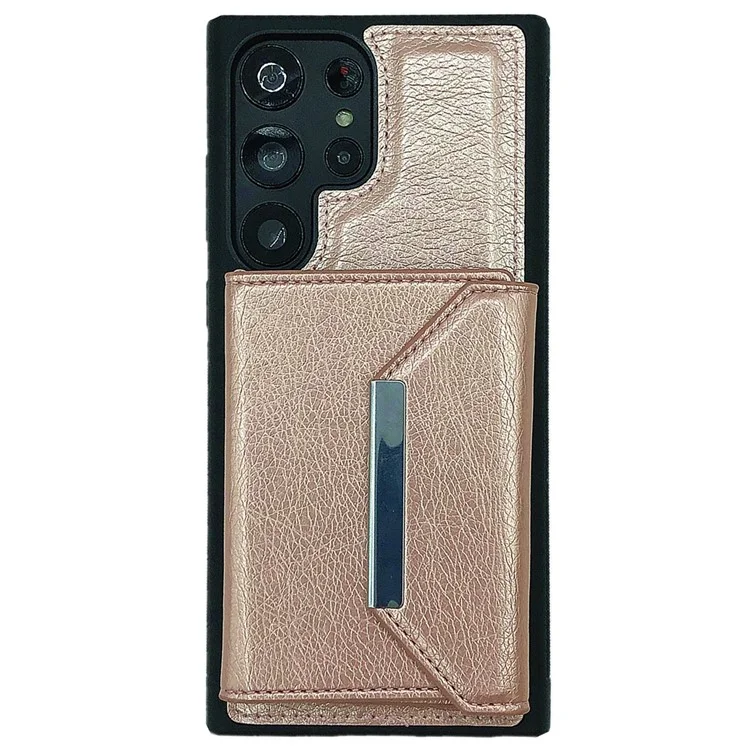 Per Samsung Galaxy S23 Ultra Case Leather+TPU Phone Cover con Borsa per Schede Rimovibile - Rose Gold