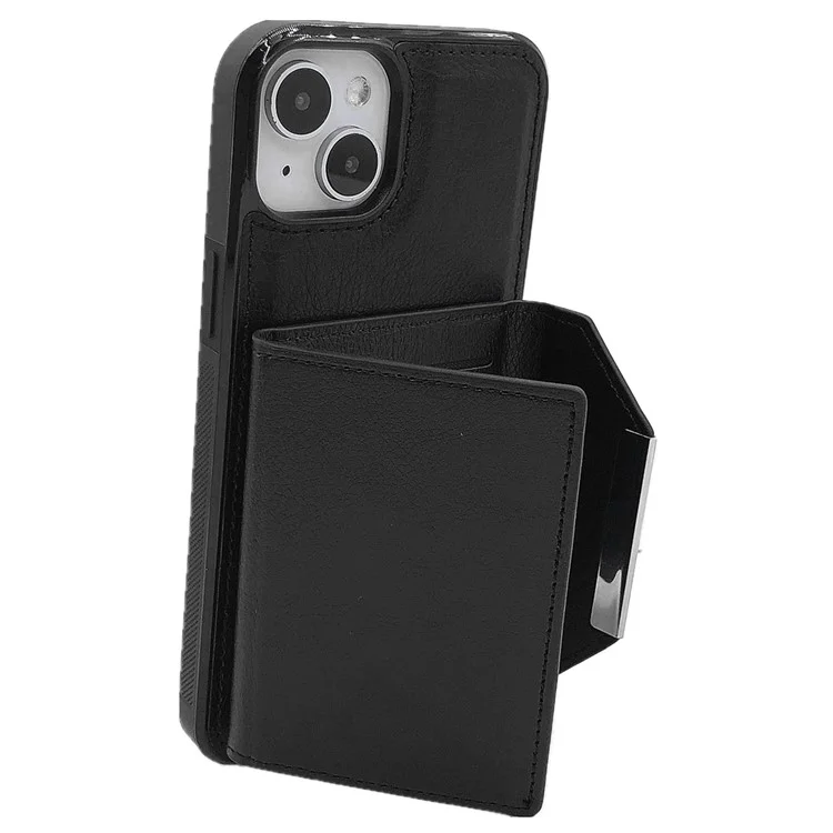 For iPhone 14 Case Leather+TPU Phone Cover with Card Holder 2-in-1 Detachable - Black