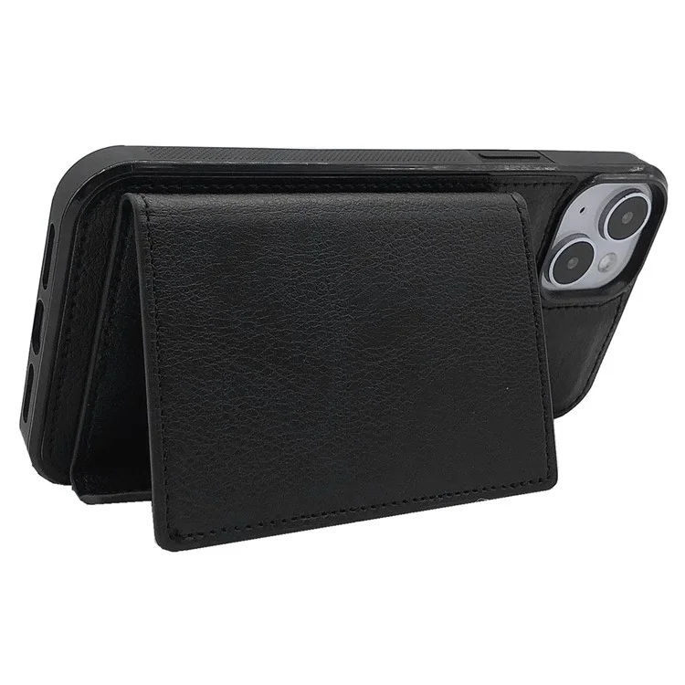For iPhone 14 Case Leather+TPU Phone Cover with Card Holder 2-in-1 Detachable - Black