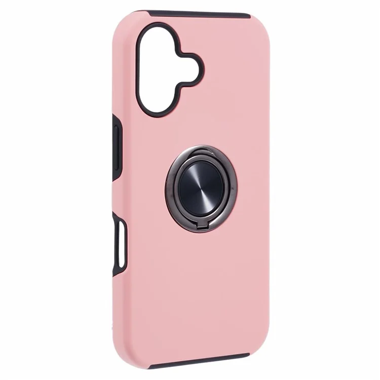 Capa Anti-Queda para iPhone 16 com Proteção PC+TPU e Suporte Rotativo - Rose Gold