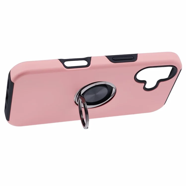 Capa Anti-Queda para iPhone 16 com Proteção PC+TPU e Suporte Rotativo - Rose Gold