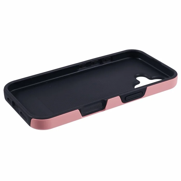 Capa Anti-Queda para iPhone 16 com Proteção PC+TPU e Suporte Rotativo - Rose Gold