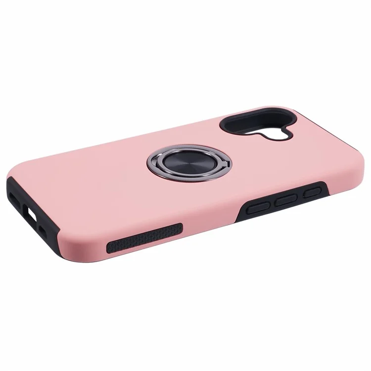 Capa Anti-Queda para iPhone 16 com Proteção PC+TPU e Suporte Rotativo - Rose Gold