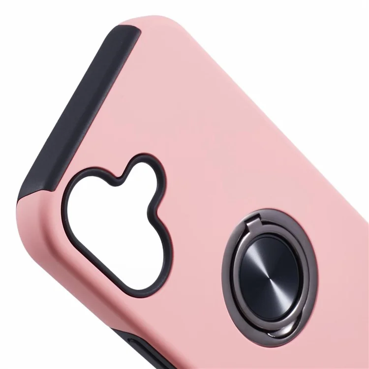 Capa Anti-Queda para iPhone 16 com Proteção PC+TPU e Suporte Rotativo - Rose Gold