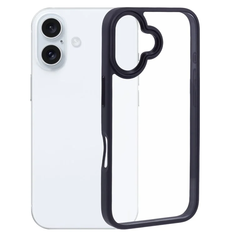 Für iPhone 16 Plus Handyhülle Klare Rückseite Fallschutz PC+TPU Cover - Schwarz