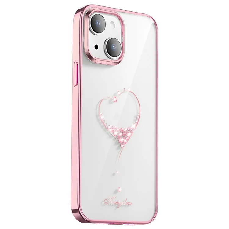 KINGXBAR For iPhone 14 Plus Slim Case Electroplating Phone Cover Anti-drop PC Phone Case with Crystal Decoration - Rose Gold