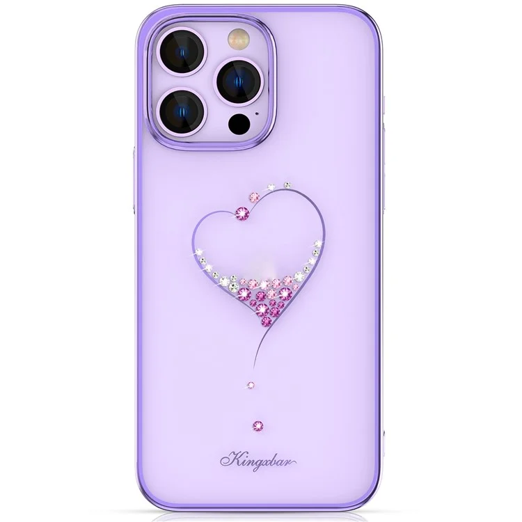 KINGXBAR For iPhone 14 Pro Shockproof Case Electroplating Phone Cover Anti-Fall PC Phone Case with Crystal Decoration - Purple