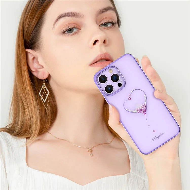 KINGXBAR For iPhone 14 Pro Shockproof Case Electroplating Phone Cover Anti-Fall PC Phone Case with Crystal Decoration - Purple