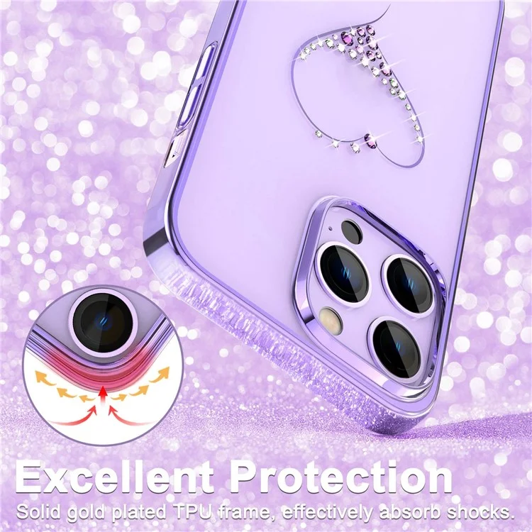 KINGXBAR For iPhone 14 Pro Shockproof Case Electroplating Phone Cover Anti-Fall PC Phone Case with Crystal Decoration - Purple