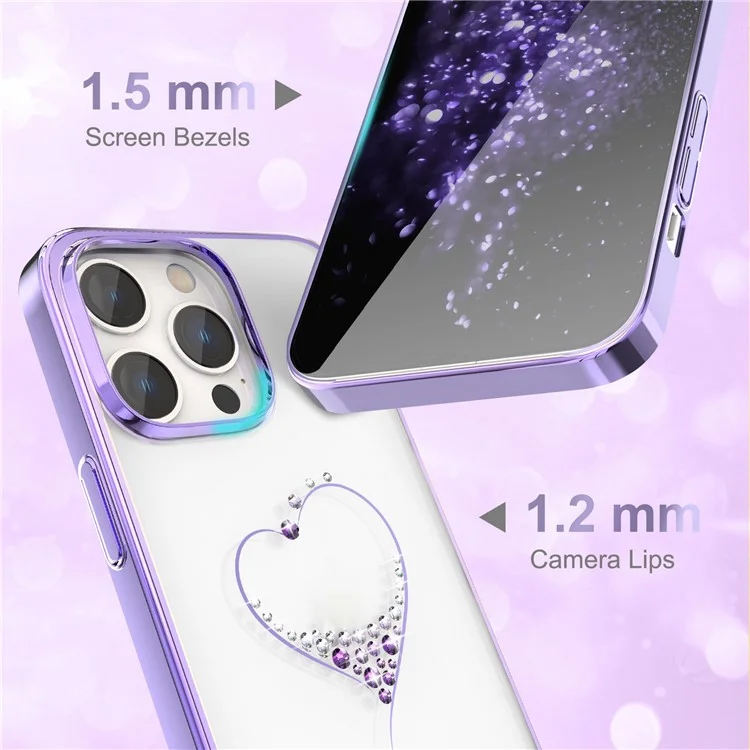 KINGXBAR For iPhone 14 Pro Shockproof Case Electroplating Phone Cover Anti-Fall PC Phone Case with Crystal Decoration - Purple