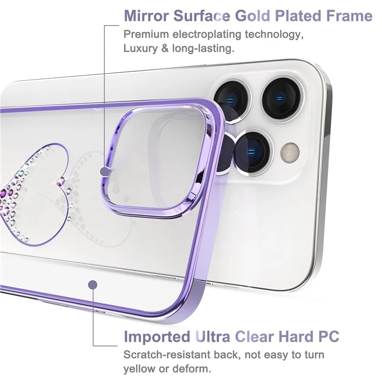 KINGXBAR For iPhone 14 Pro Shockproof Case Electroplating Phone Cover Anti-Fall PC Phone Case with Crystal Decoration - Purple