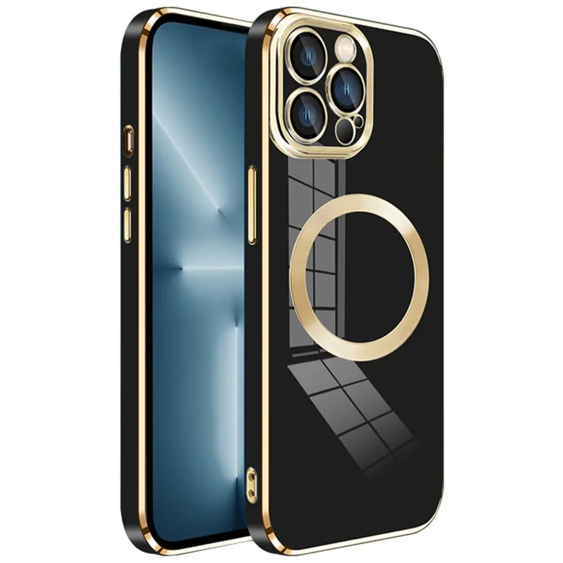 For iPhone 14 Pro Max Case Compatible with MagSafe Lens Film Electroplating TPU Cover - Black