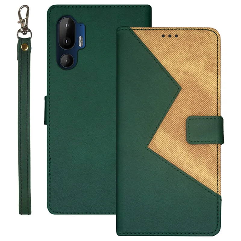 IDEWEI For HTC U24 Pro 5G Case with Card Holder Splicing Color Stand Leather Phone Cover - Green