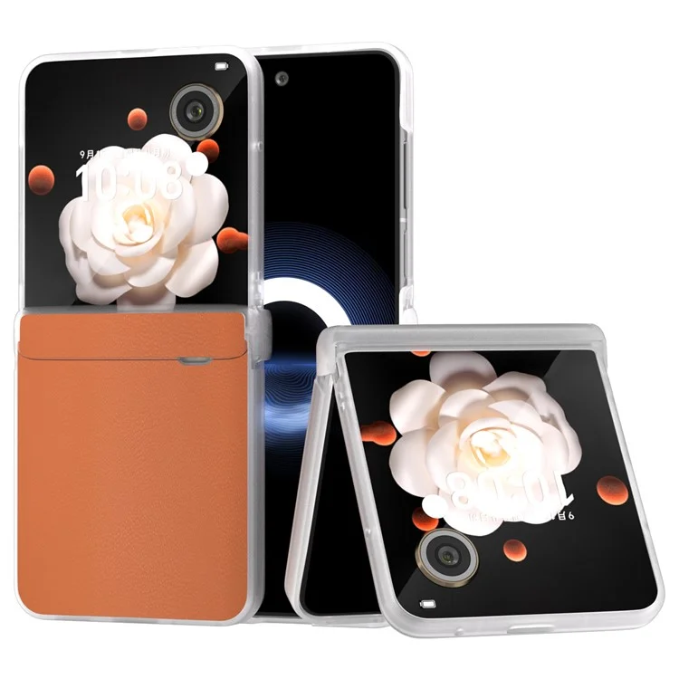 For Honor Magic V Flip 5G Case Hinge Protection Leather+PC Phone Cover Matte Edge - Orange
