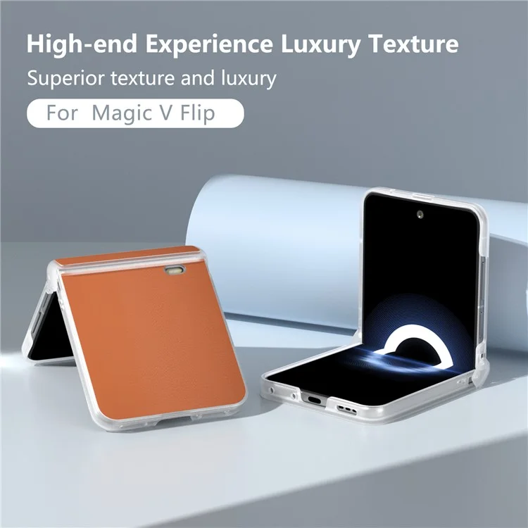 For Honor Magic V Flip 5G Case Hinge Protection Leather+PC Phone Cover Matte Edge - Orange
