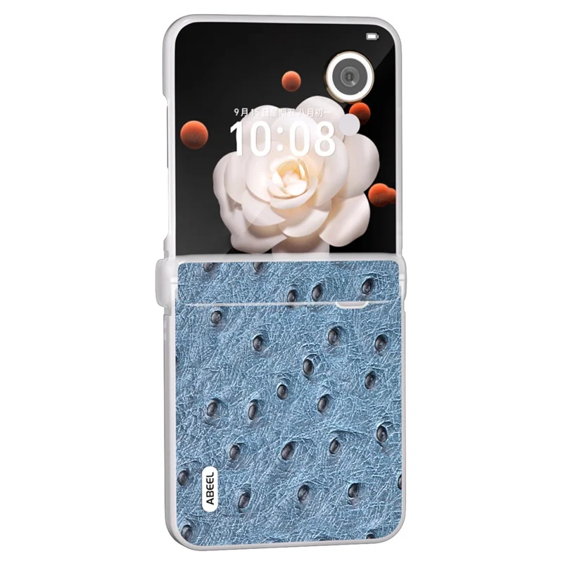 ABEEL For Honor Magic V Flip 5G Case Genuine Cow Leather+PC Phone Cover Hinge Protection - Blue