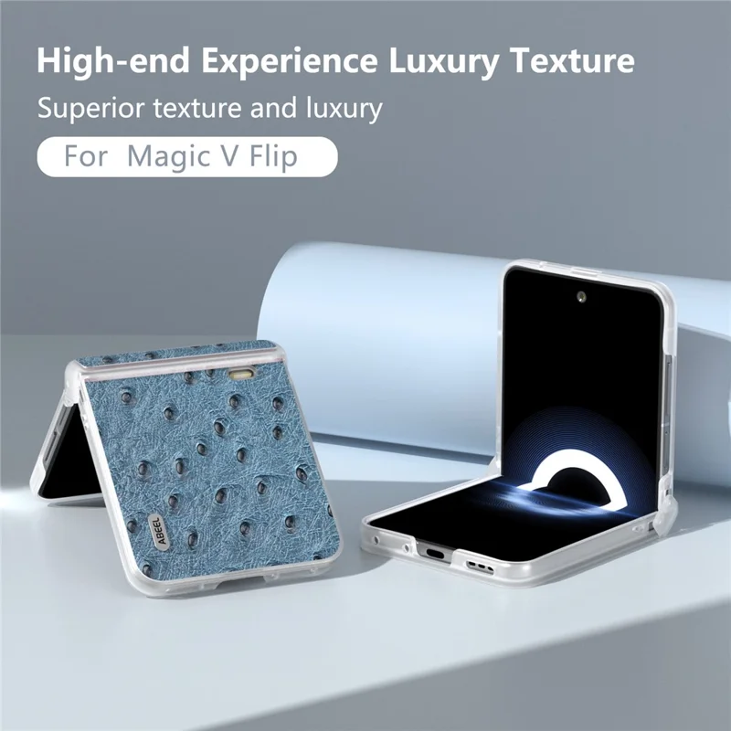 ABEEL For Honor Magic V Flip 5G Case Genuine Cow Leather+PC Phone Cover Hinge Protection - Blue