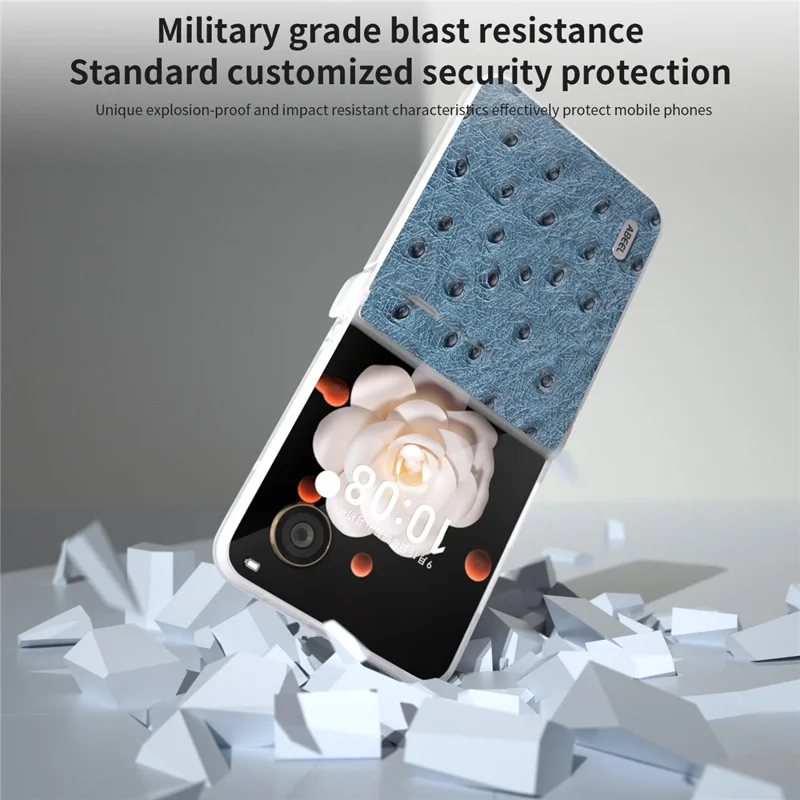 ABEEL For Honor Magic V Flip 5G Case Genuine Cow Leather+PC Phone Cover Hinge Protection - Blue