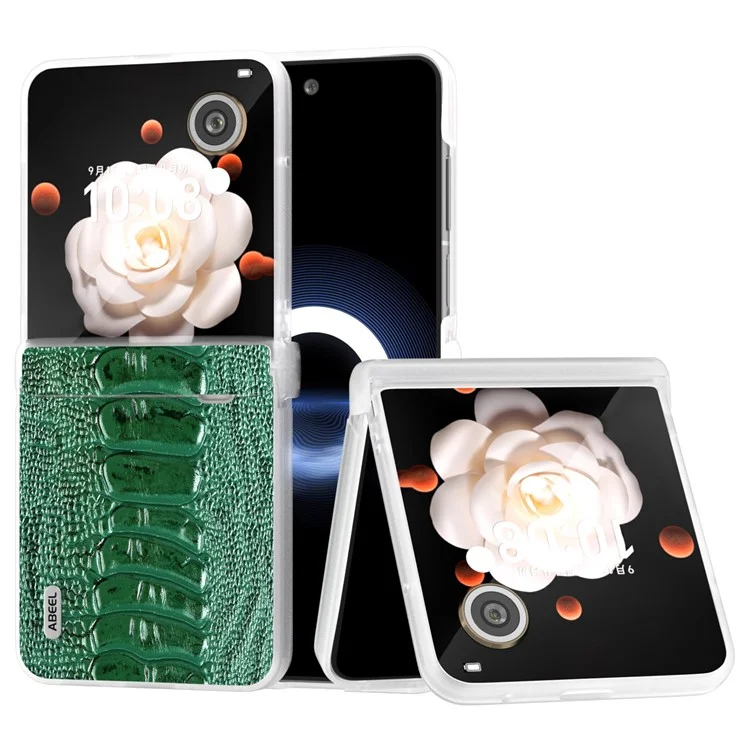 ABEEL For Honor Magic V Flip 5G Case Hinge Protection Genuine Cow Leather Back Cover Crocodile Texture - Verde