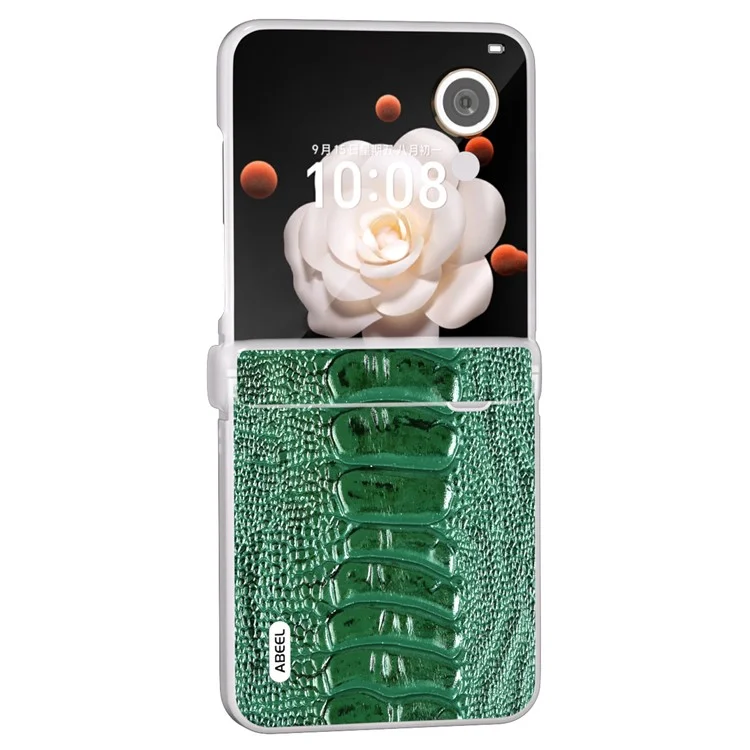 ABEEL For Honor Magic V Flip 5G Case Hinge Protection Genuine Cow Leather Back Cover Crocodile Texture - Verde