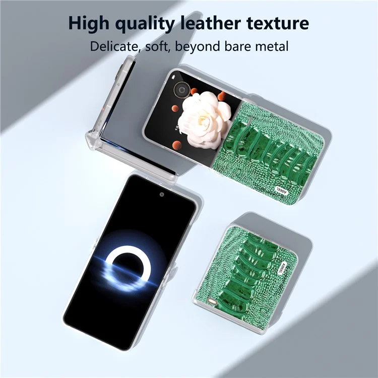 ABEEL For Honor Magic V Flip 5G Case Hinge Protection Genuine Cow Leather Back Cover Crocodile Texture - Verde