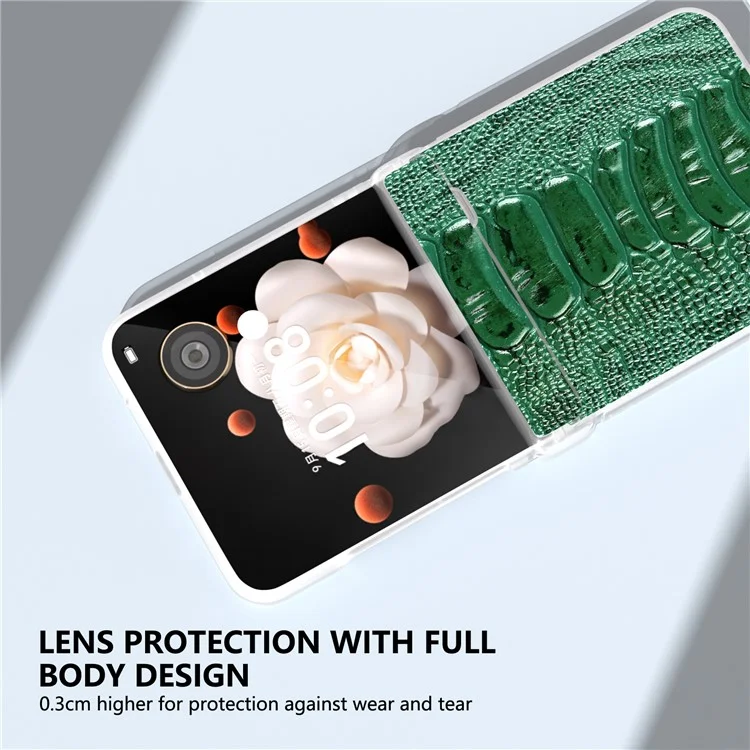 ABEEL For Honor Magic V Flip 5G Case Hinge Protection Genuine Cow Leather Back Cover Crocodile Texture - Verde