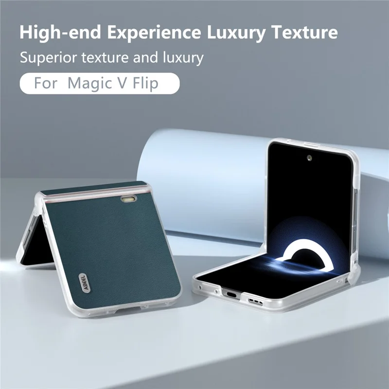 ABEEL Etui na Honor Magic V Flip 5G z ochroną zawiasu, matowy brzeg, prawdziwa skóra wołowa + pokrywa PC - Zielony
