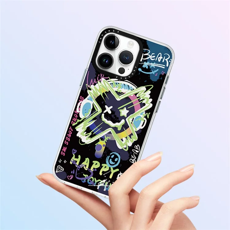 JAUCASE Für iPhone 15 Pro Kompatibel mit MagSafe Handyhülle Graffiti-Muster PC+TPU Rückseite