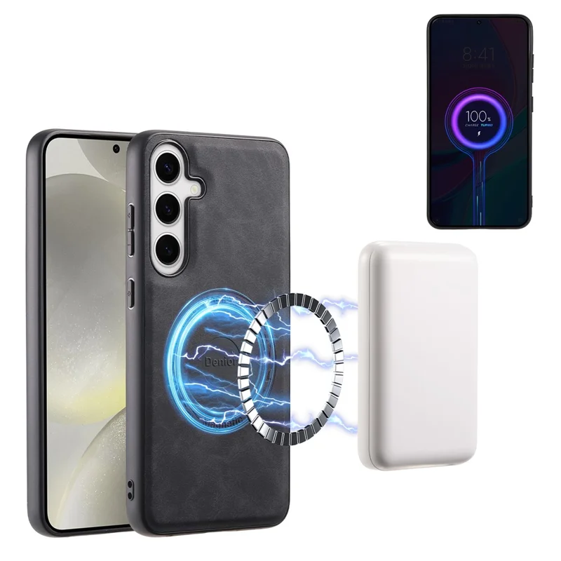 DENIOR D13 Ретро-чехол для Samsung Galaxy S24+ с держателем для карт, съемный, с сильным магнитом - черный