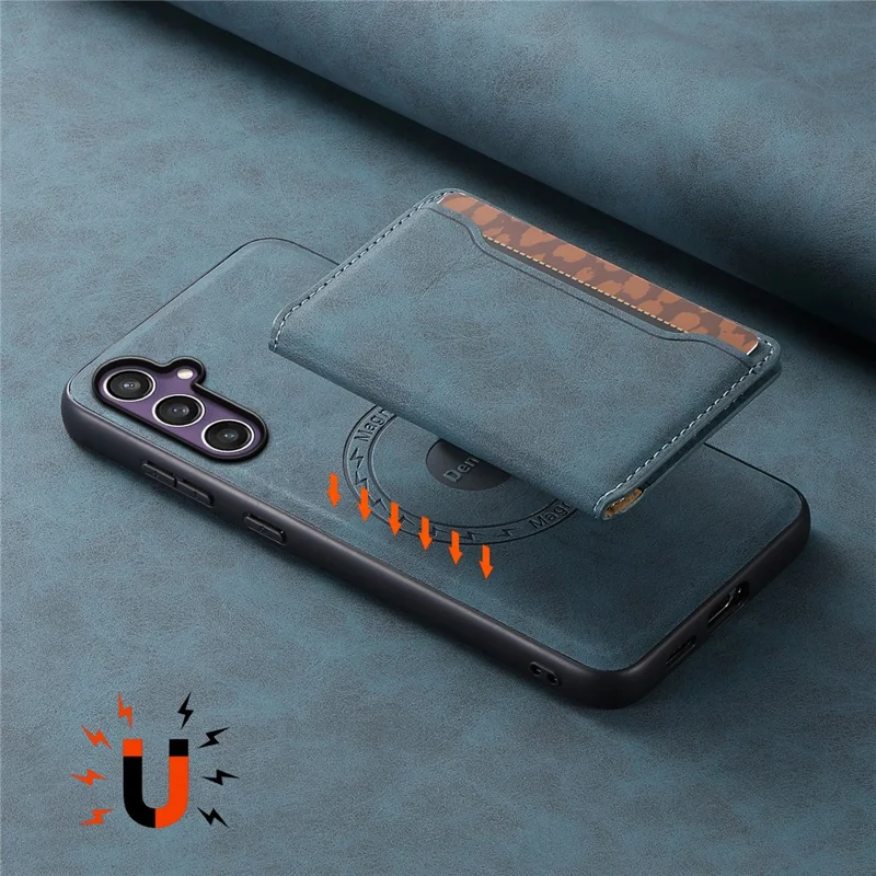 DENIOR D13 für Samsung Galaxy S24 Hülle Ständer Retro-Leder-Rückseite Magnetisch 2 in 1 abnehmbar - Blau