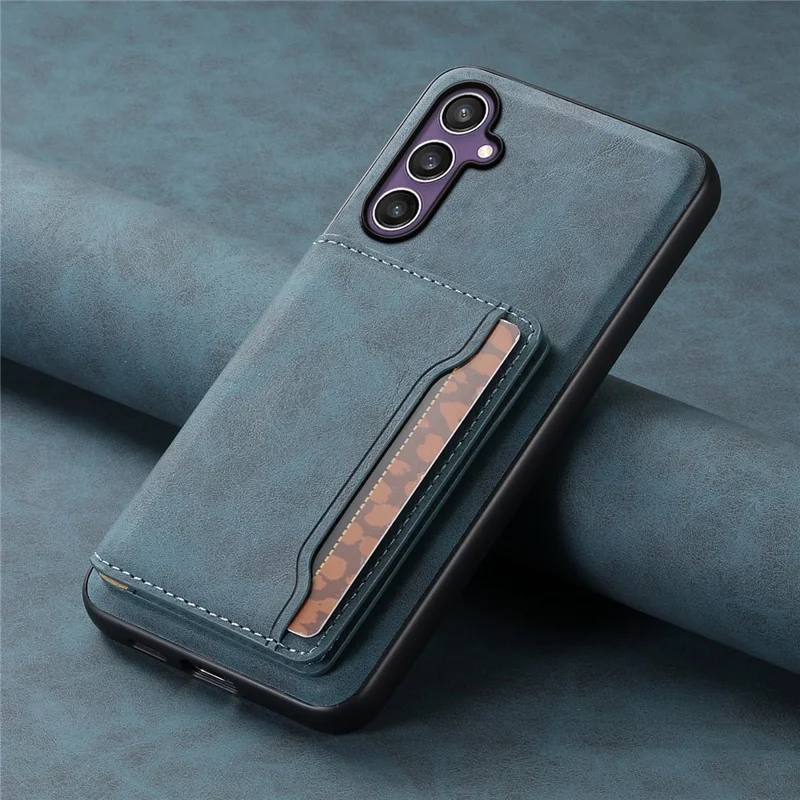 DENIOR D13 für Samsung Galaxy S24 Hülle Ständer Retro-Leder-Rückseite Magnetisch 2 in 1 abnehmbar - Blau