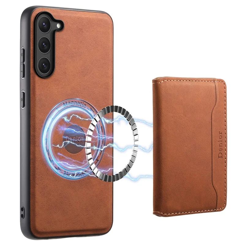DENIOR D13 لجهاز Samsung Galaxy S23 غطاء هاتف قابل للفصل مع حافظة بطاقات من الجلد + PC + TPU - بني