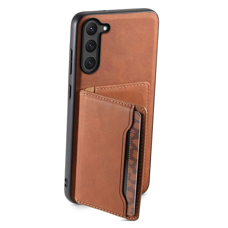 DENIOR D13 لجهاز Samsung Galaxy S23 غطاء هاتف قابل للفصل مع حافظة بطاقات من الجلد + PC + TPU - بني