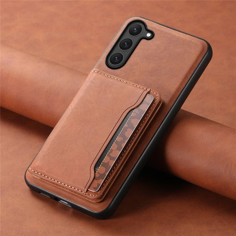 DENIOR D13 لجهاز Samsung Galaxy S23 غطاء هاتف قابل للفصل مع حافظة بطاقات من الجلد + PC + TPU - بني