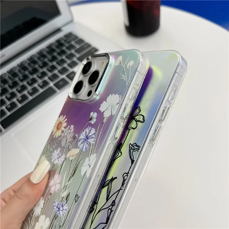 Für iPhone 14 Pro Case Blumenmuster Elektroplattierte Lasertextur Handyhülle - AH1