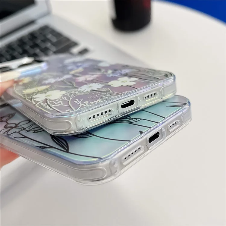 Für iPhone 14 Pro Case Blumenmuster Elektroplattierte Lasertextur Handyhülle - AH1